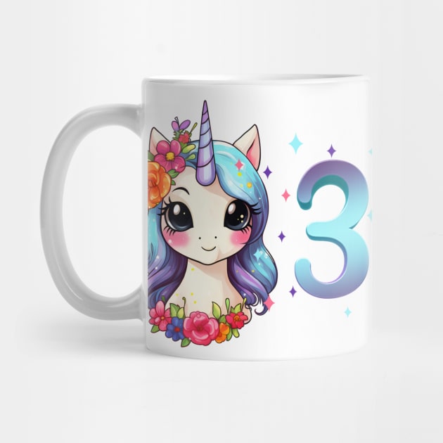 I am 3 with unicorn - girl birthday 3 years old by Modern Medieval Design